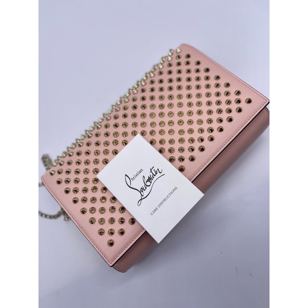 Preloved Christian Louboutin Paloma Clutch Spiked Pink Leather Shoulder Bag 1007